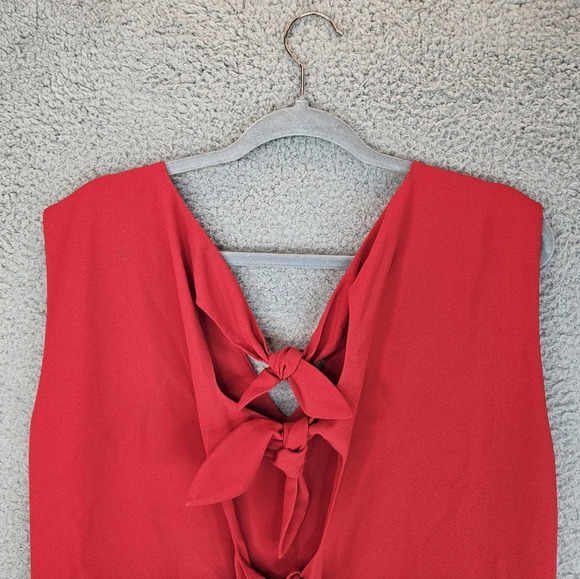 Alice & Olivia Womens Red Crepe Mini Dress Sz 8 Ties in Back Lined Ruby Red - Picture 6 of 8
